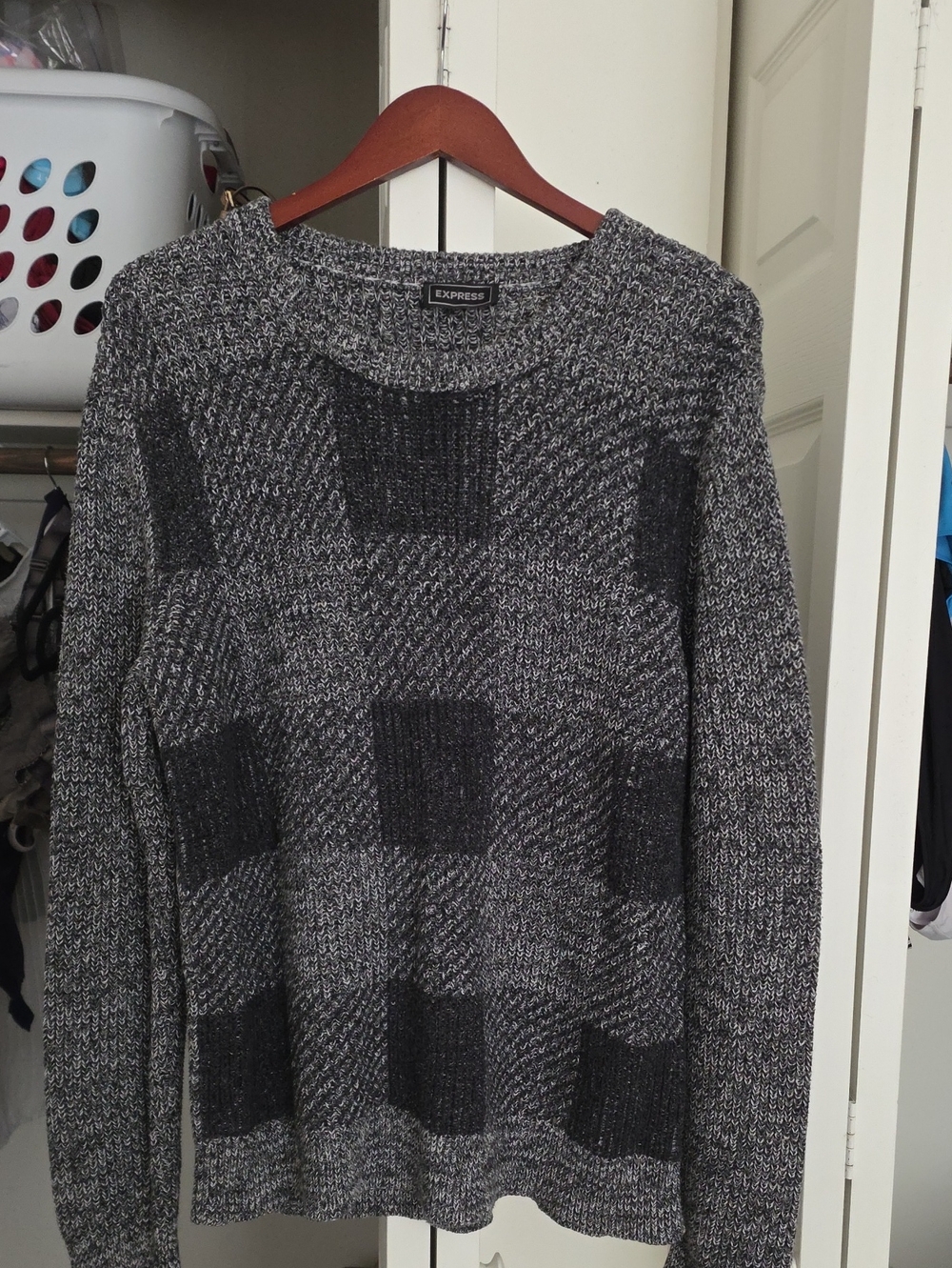 Express Black and Gray Marled Knit Crewneck Sweater 100% Cotton
